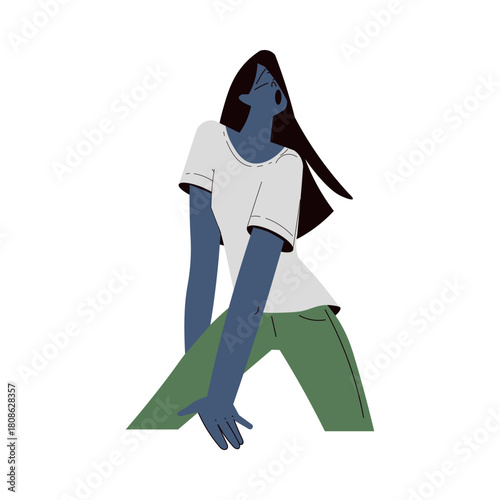 Scared Woman Character Run and Escape Afraid of Something Vector Illustration