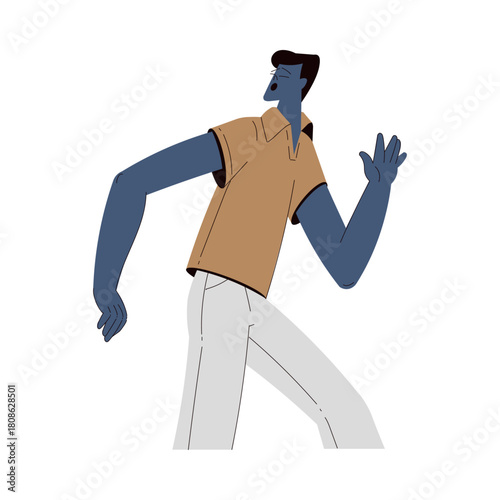 Scared Man Character Run and Escape Afraid of Something Vector Illustration