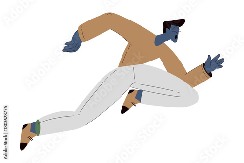Scared Man Character Run and Escape Afraid of Something Vector Illustration
