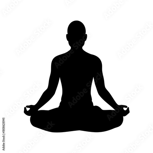 Meditative Black Silhouette of a Person in Lotus Position on White Background