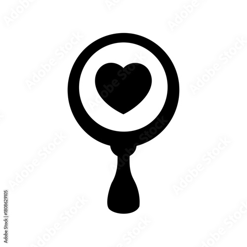 Monochromatic illustration of a mirror reflecting a heart, symbolizing self love