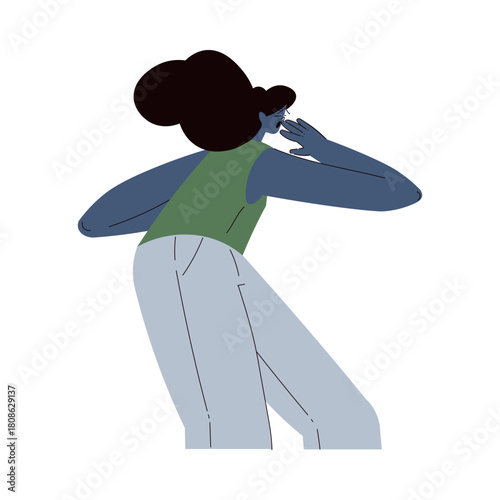 Scared Woman Character Run and Escape Afraid of Something Vector Illustration