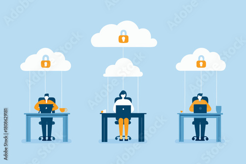 Cloud security and data protection with remote workers illustration