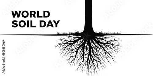Silhouette of a tree with roots for the World Soil Day awareness campaign