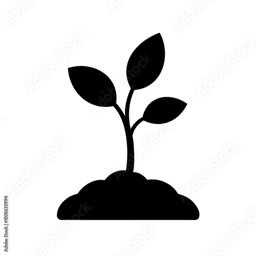 Black Silhouette of Seedling Sprouting from Soil, Representing Growth and Nature