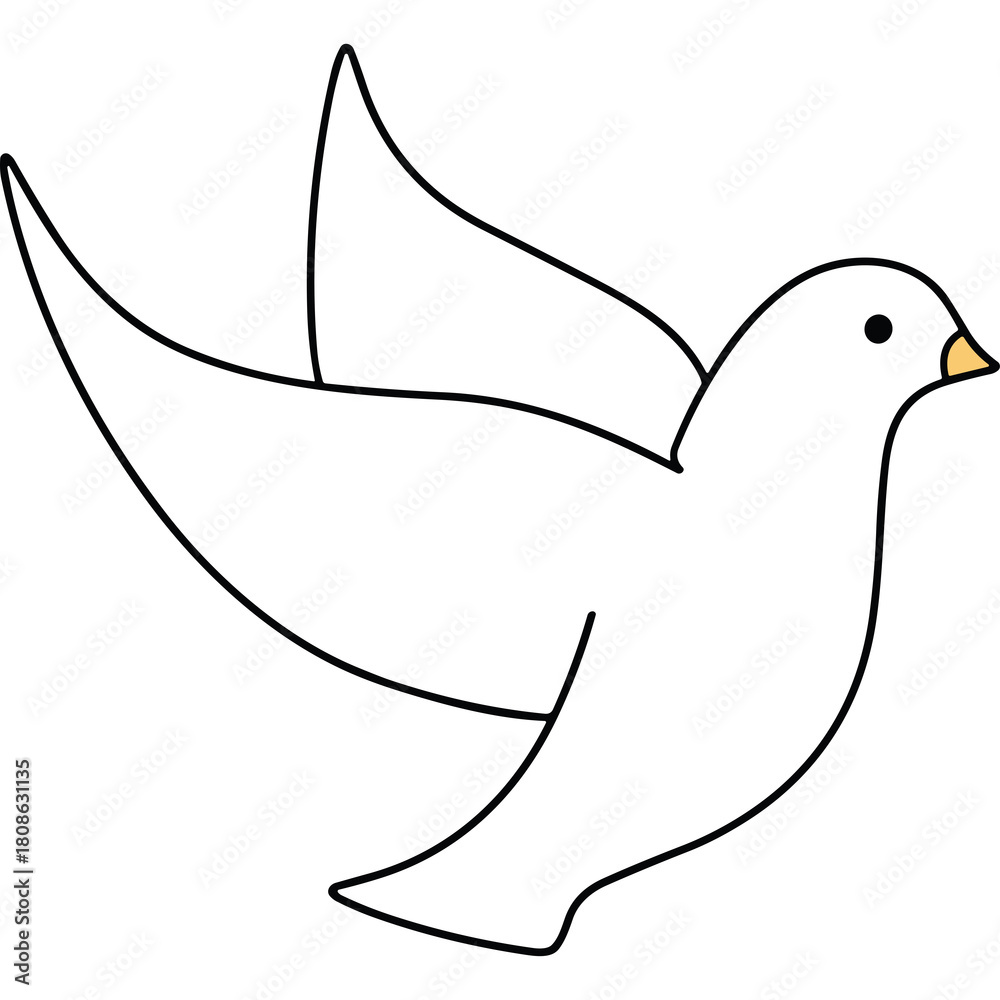 Obraz premium Simple Line Drawing of a White Dove in Flight with Transparent Background and Yellow Beak Detailed Outline of a Bird with Wings Spread Open in a Peaceful Pose