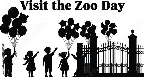 Silhouette illustration of children visiting the zoo on a bright day