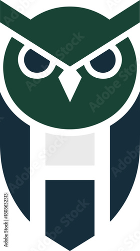 Creative digital illustration of an owl head and initial h in dark green and blue, ideal for academic identity.