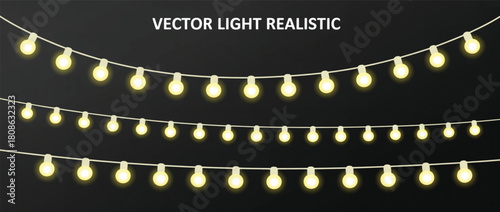 Vector illustration of glowing yellow string lights for festive holiday decoration or party celebration.