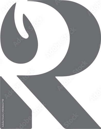 R letter mark icon with integrated flame or liquid droplet shape in modern minimalist style on white background.