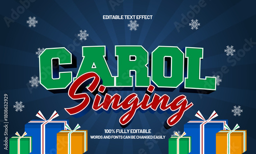 carol singing merry christmas 3d text effect with snow decoration