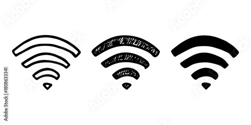 Set of hand drawn free wifi spot zone sign Public wi-fi area sign Wireless internet clipart in doodle style Single element for print, web, design, decor 3G, 4G, 5G, 6G, IoT