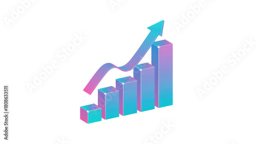 Free Download A vibrant 3D bar chart with an upward trend arrow, symbolizing business growth, financial success, or data visualization in a modern, colorful style. background removed - GFXLoad