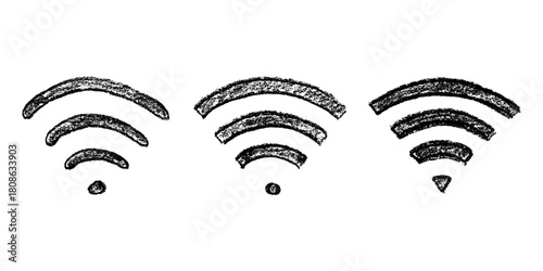 Set of hand drawn free wifi spot zone sign Public wi-fi area sign Wireless internet clipart in doodle style Single element for print, web, design, decor 3G, 4G, 5G, 6G, IoT