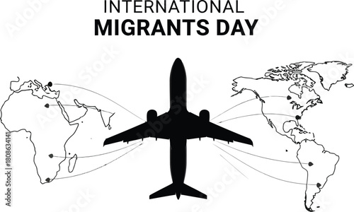 International Migrants Day with airplane and world map