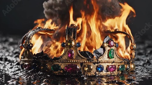 Burning Crown - Symbol of Power, Destruction, and Political Turmoil.