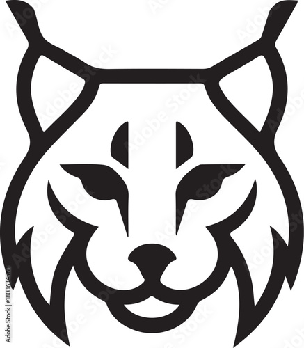 Stylized black and white bobcat head outline logo illustration representing strength and wild nature concept