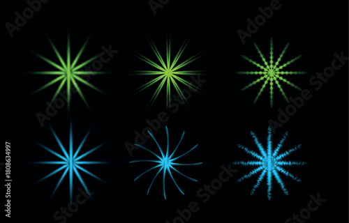 Light burst effects set on black Vector