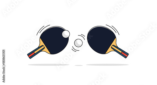 An animated illustration captures the dynamic action of two table tennis paddles in mid-air, striking white ping-pong balls with energetic motion lines.