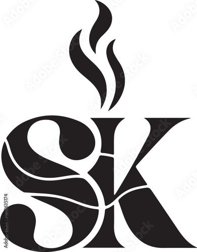 Stylized black and white sk monogram with elegant flame design, representing warmth, spirit, or energy concepts.