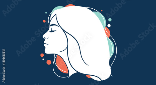 Serene profile of a woman with closed eyes, surrounded by soft, abstract shapes, depicting peace and contemplation.