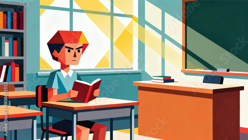 Illustration Of Students Paying Serious Attention To The Lesson In A Bright Classroom Vector Design Template