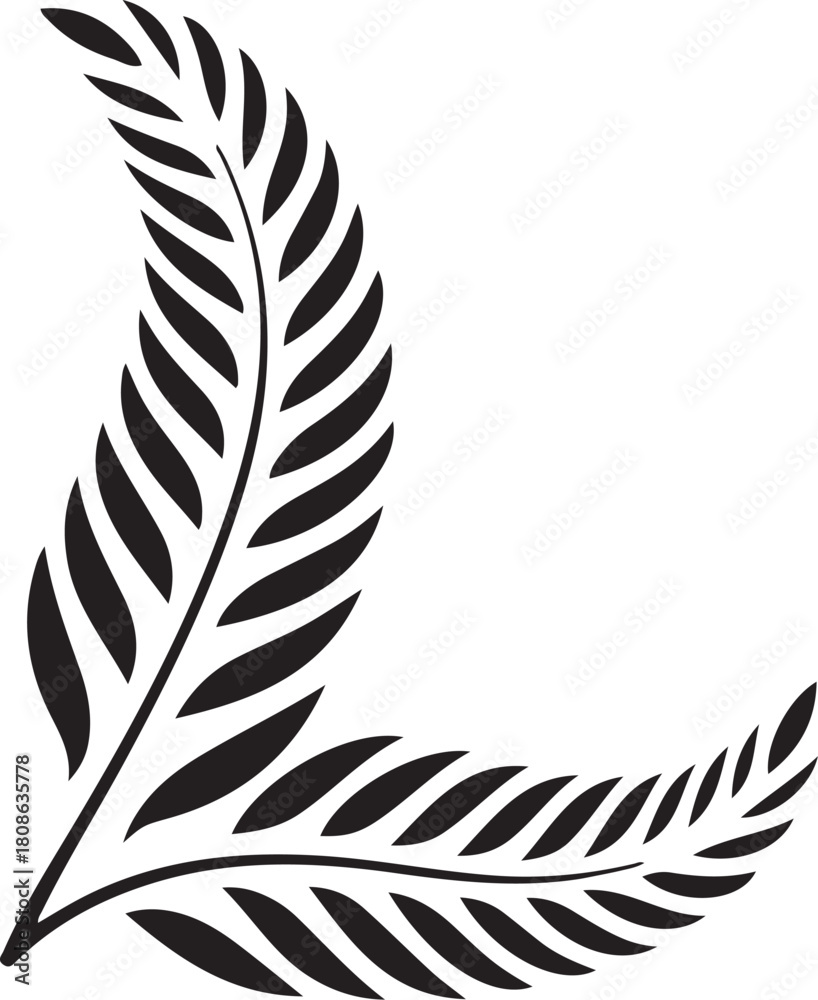 Fototapeta premium Stylized black leaves corner decorative graphic element design illustration. botanical ornament vector for decoration.