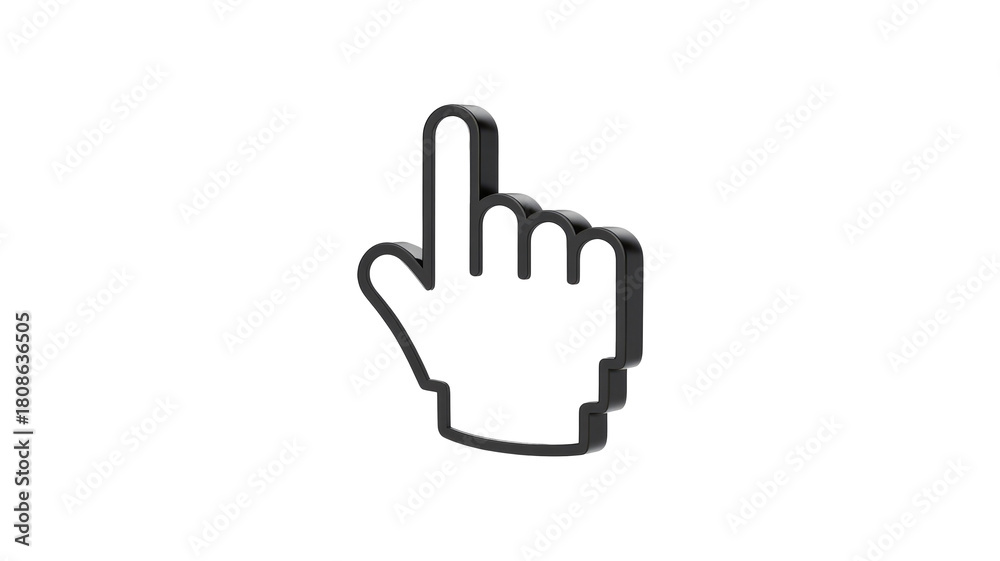 Obraz premium A 3D black outlined hand cursor points upwards, symbolizing selection or interaction in a digital user interface. background removed