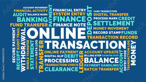 Online Transaction Word Cloud, Banking Finance digital transfer and payment terms