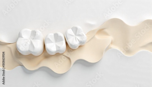 Abstract Dental Restoration Geometric Shapes Representing a Repaired Tooth Cavity Abstract composition of clean, interlocking geometric shapes in shades of white, beige, and light grey, evoking the