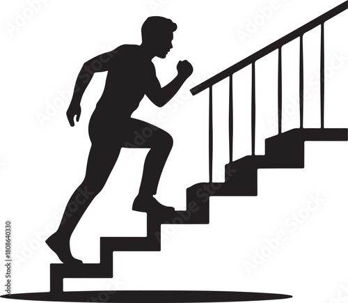 Person climbing stairs silhouette icon for success and progress