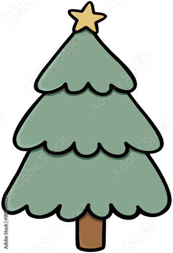 Hand drawn Cozy Christmas tree with star