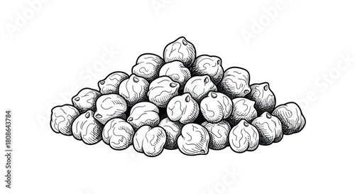 Hand-drawn illustration of a pile of raw chickpeas, a versatile and nutritious legume used in many global cuisines.