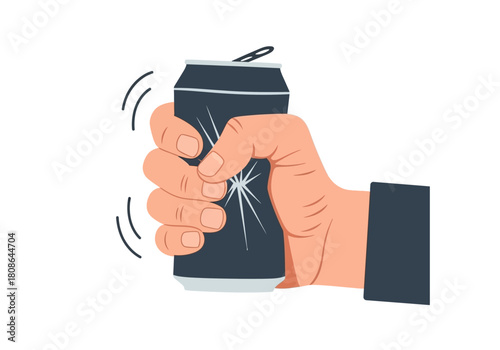 Hand Crushing a Soda Can Recycling and Waste Concept.