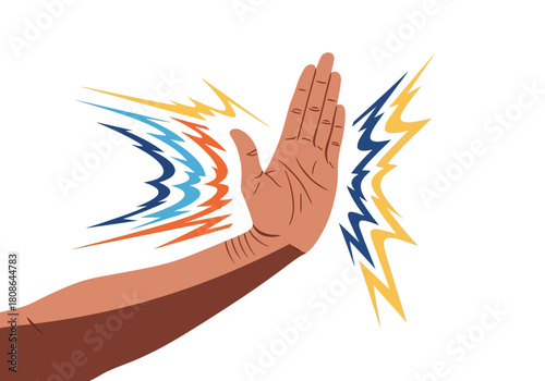 Hand Blocking with Energy Burst Illustration.
