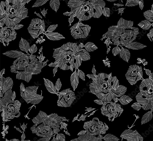 バラ 花柄 線画 ローズ シームレス