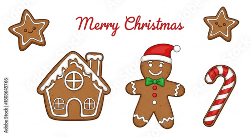 Festive gingerbread treats and holiday cheer, perfect for Christmas cards and seasonal promotions, bringing a touch of sweetness to your designs