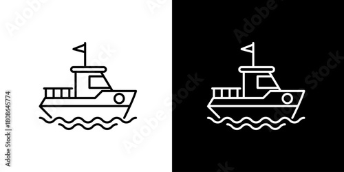 Simple outline icon illustration of a boat sailing on water, representing travel, marine transport, and maritime adventures