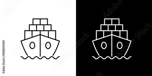 Cargo Ship Icon Set Minimalist Designs in Black and White for Shipping and Logistics