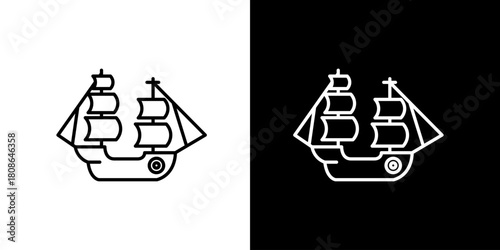 Single icon of Classic tall ship sailing on the ocean, elegant maritime vessel silhouette