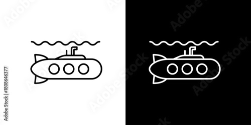 Submarine Line Art Icon on Black and White Background
