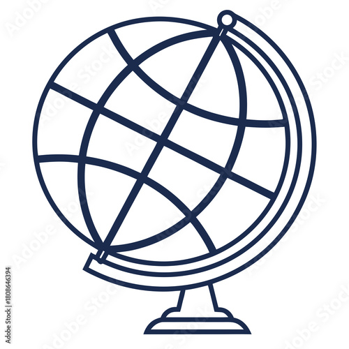 A simple vector icon of a blue globe with network lines on a white background