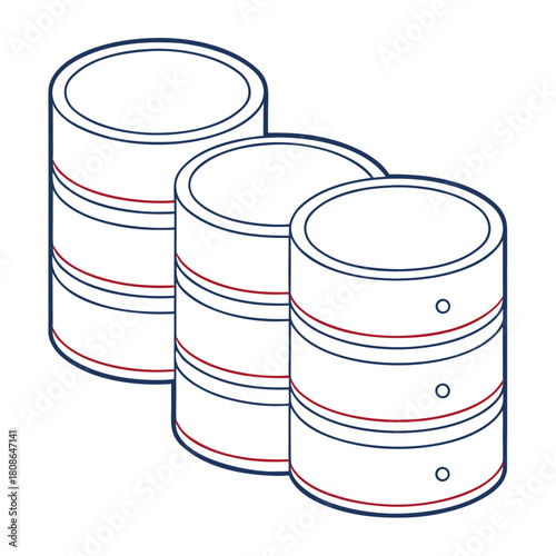 Flat minimal vector illustration of stacked database cylinders