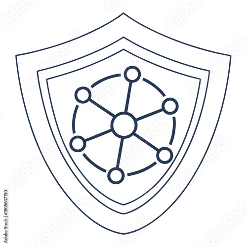 Flat shield icon with internal network lines and nodes