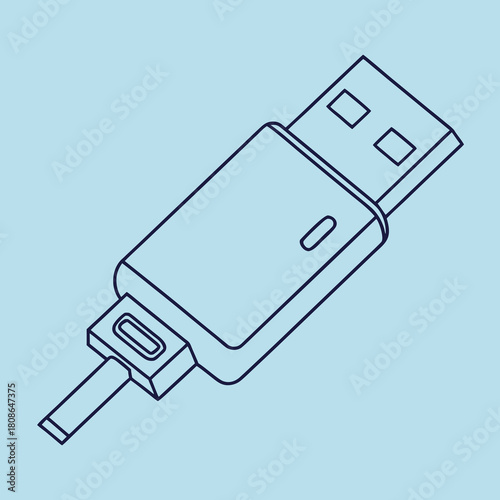 Minimalist line art illustration of a USB connector and cable