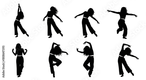 Dancing Woman Silhouette Vector Illustration Showing Expressive Movements in Minimal Modern Style

