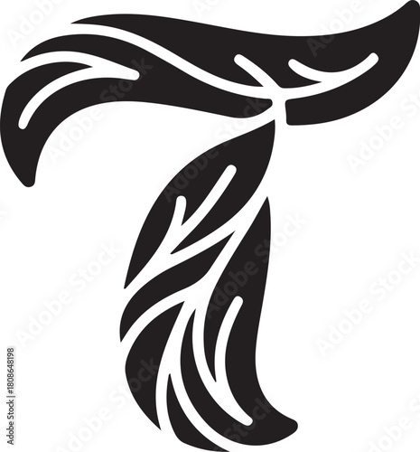 Stylized greek letter tau with leaf elements