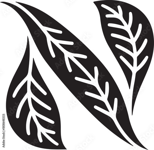 Stylized black leaves with white veins