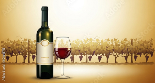 wine bottle and glass on the vine