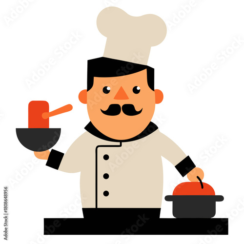 Vintage Cartoon Chef Cooking in Old School Kitchen